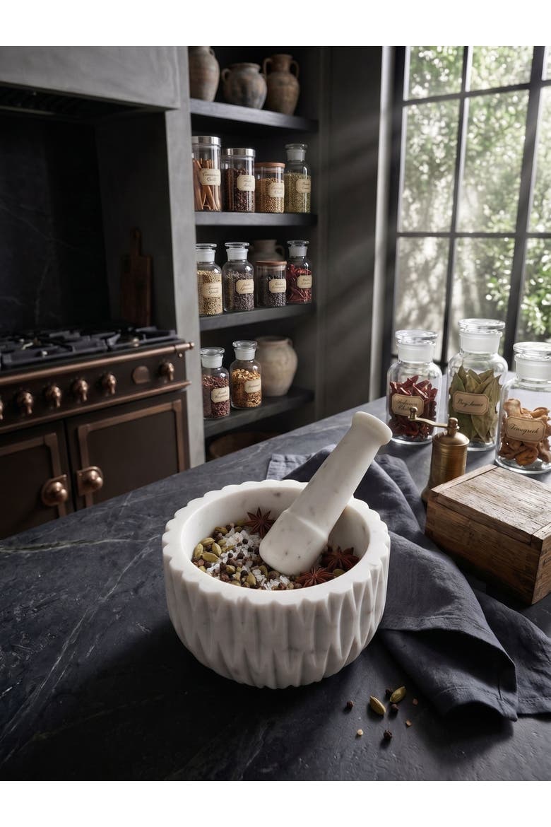 Russell Marble Mortar and Pestle, Alternate, color, Ivory White