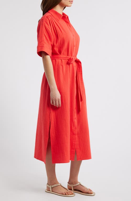 Caslonr Caslon(r) Belted Maxi Shirtdress In Red Bittersweet