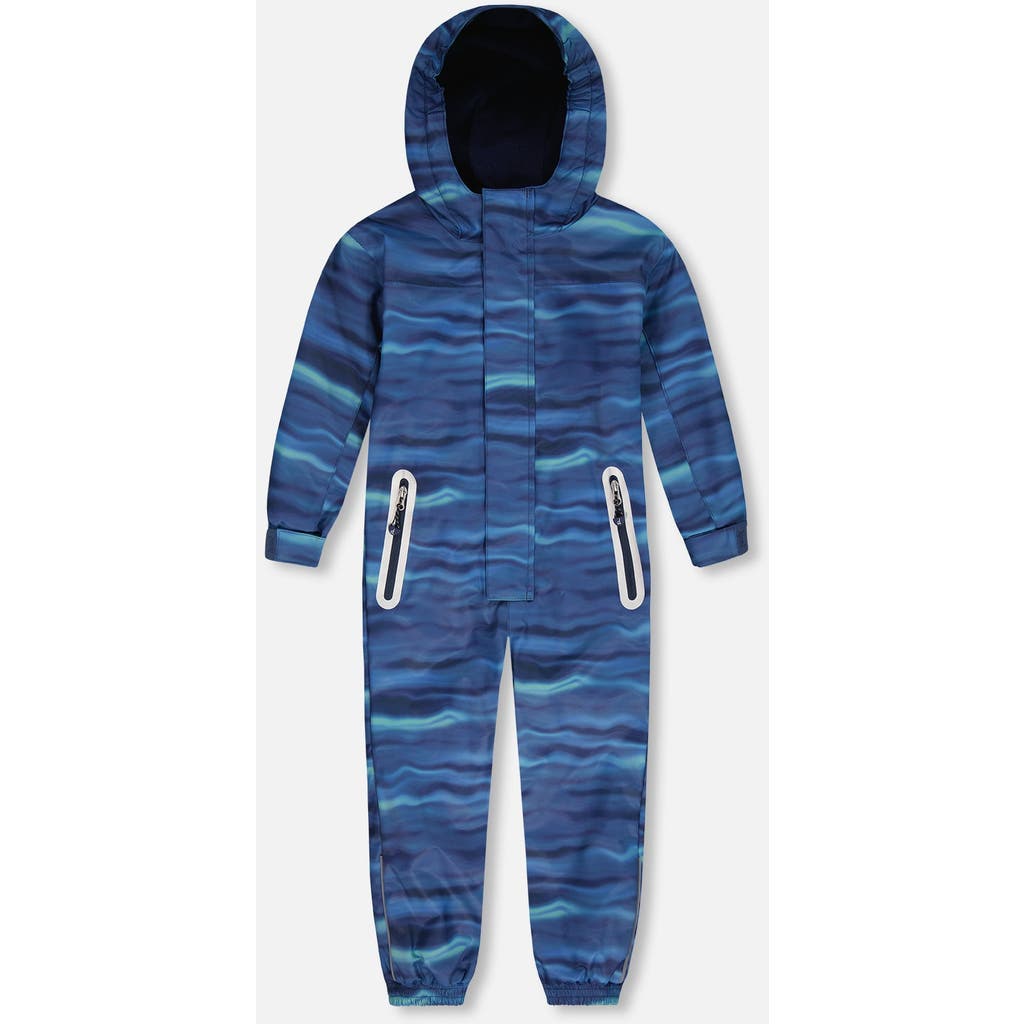 Deux Par Deux Little Kids Unisex Printed Mid-season One-piece Outerwear Blue Wave And Black In Blue Wave And Black