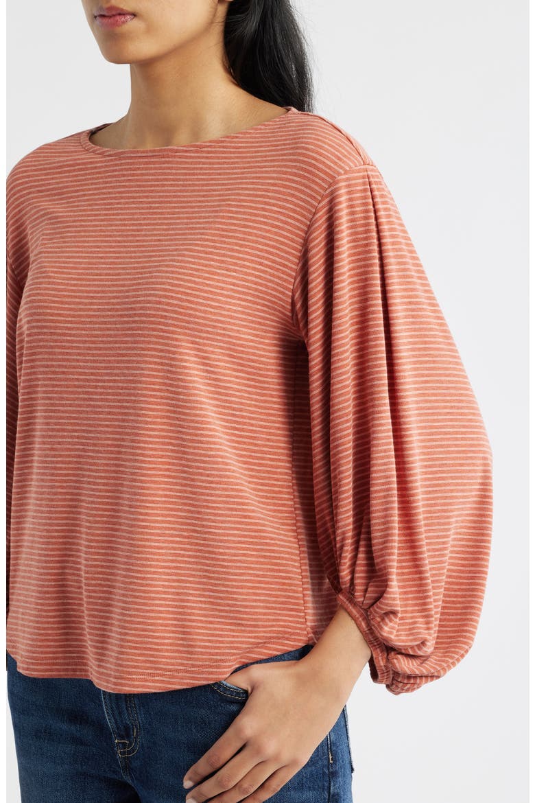 Stripe Balloon Sleeve Knit Top, Alternate, color, HEATHER SANDALWOOD BLUSH