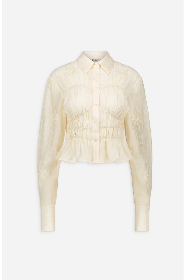 Kaia Floral Embroidered Button Up Shirt, Main, color, Butter Yellow