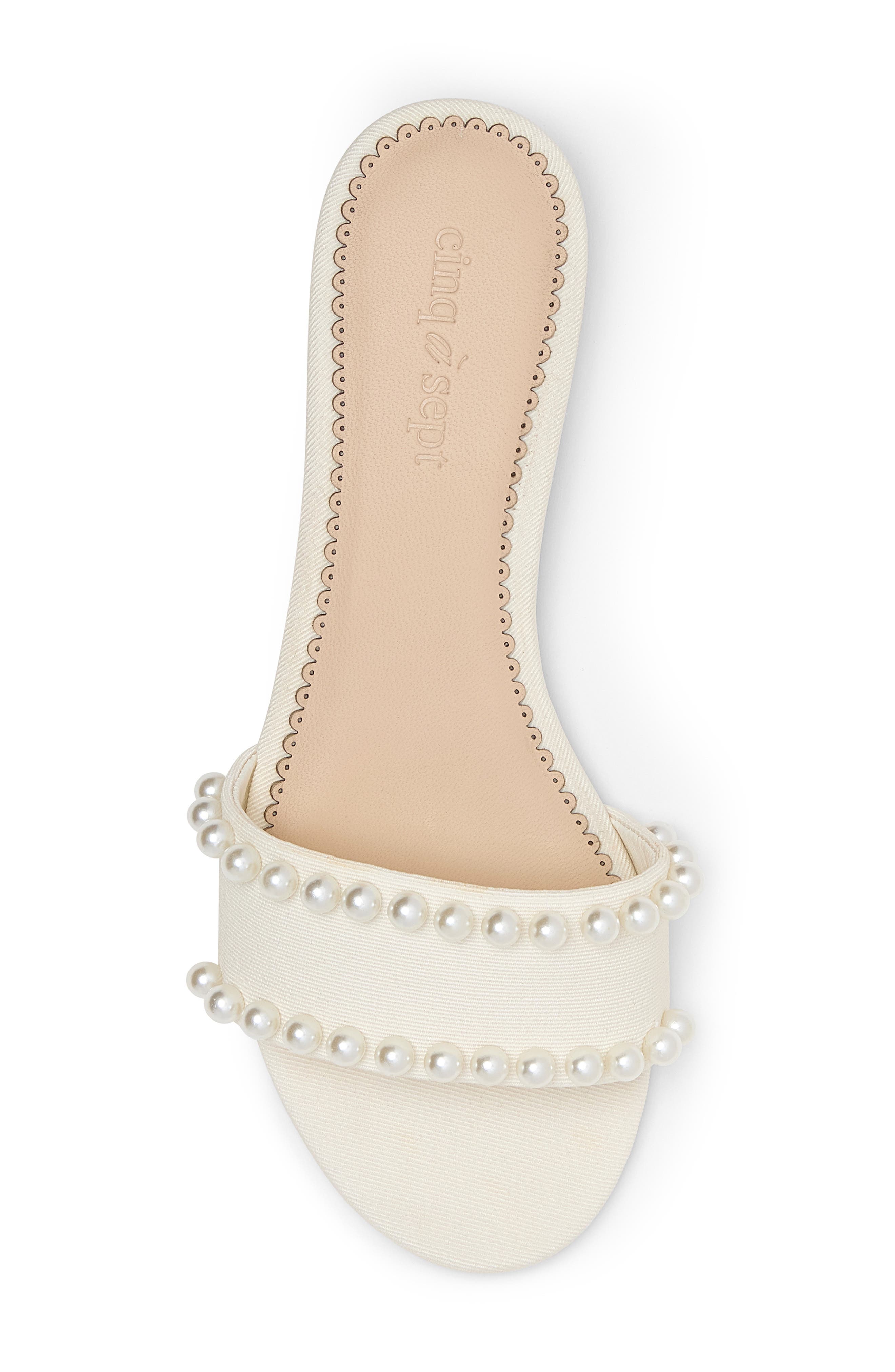 Cinq à Sept Finley Pearly Embellished Slide Sandal, Alternate, color, Ivory