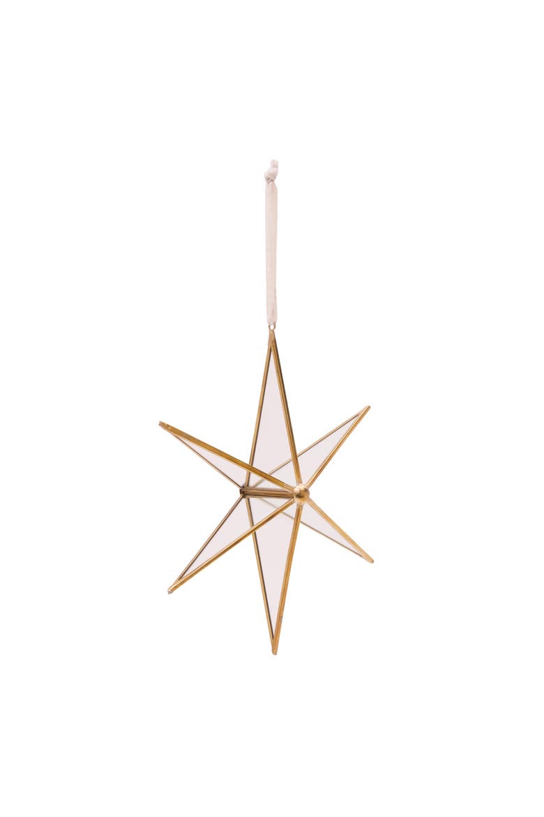 Star Glass Brass Pieced Christmas Tree Ornament, Main, color, White