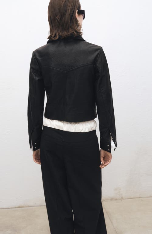 Mango Leather Jacket In Black