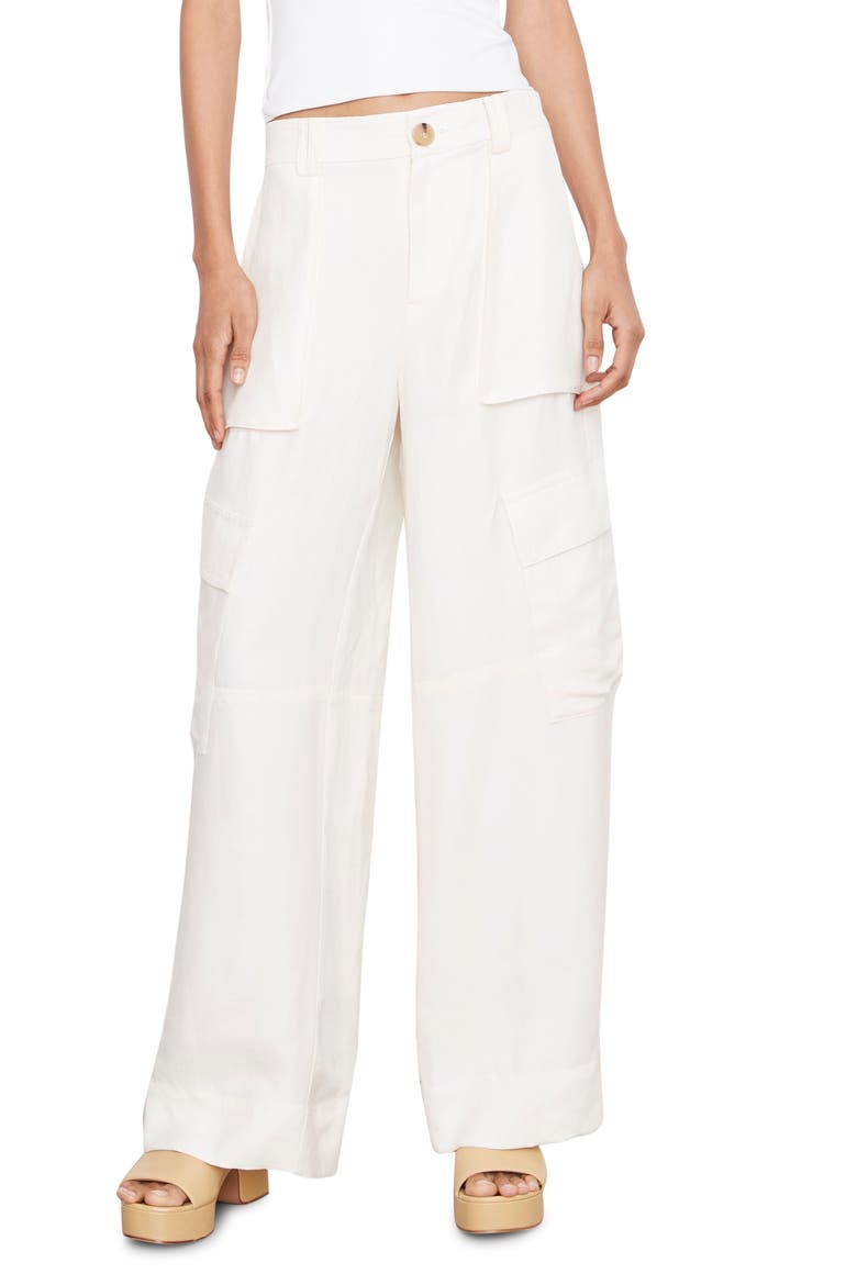 Wide Leg Linen Blend Cargo Pants, Main, color, BONE