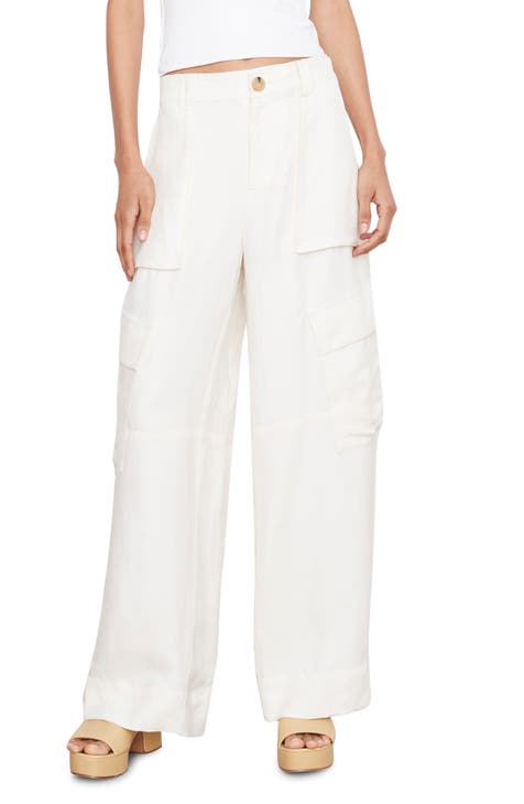 Wide Leg Linen Blend Cargo Pants