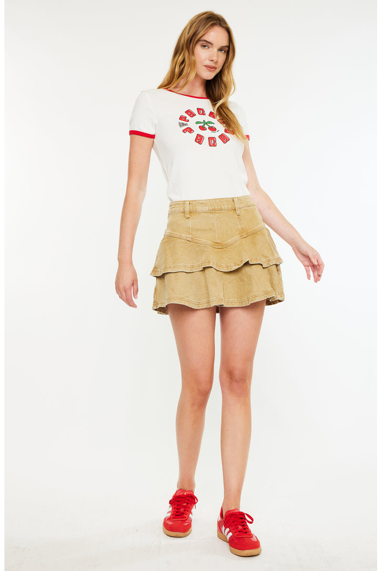 Rue High Rise Mini Denim Skirt, Alternate, color, Taupe