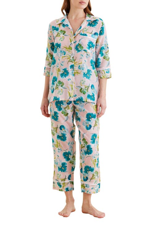 Audrey Floral Cotton & Silk Crop Pajamas