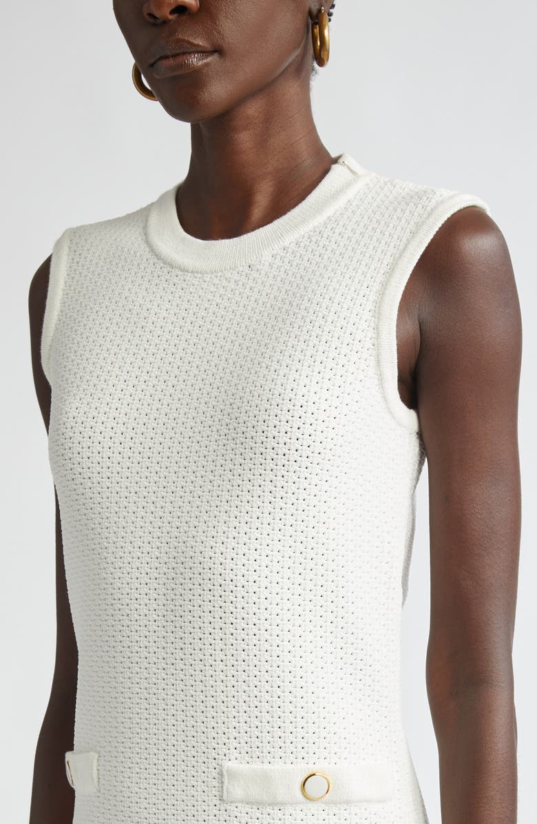 ST. JOHN Mixed Texture Sleeveless Knit Shift Dress, Alternate, color, Pearl