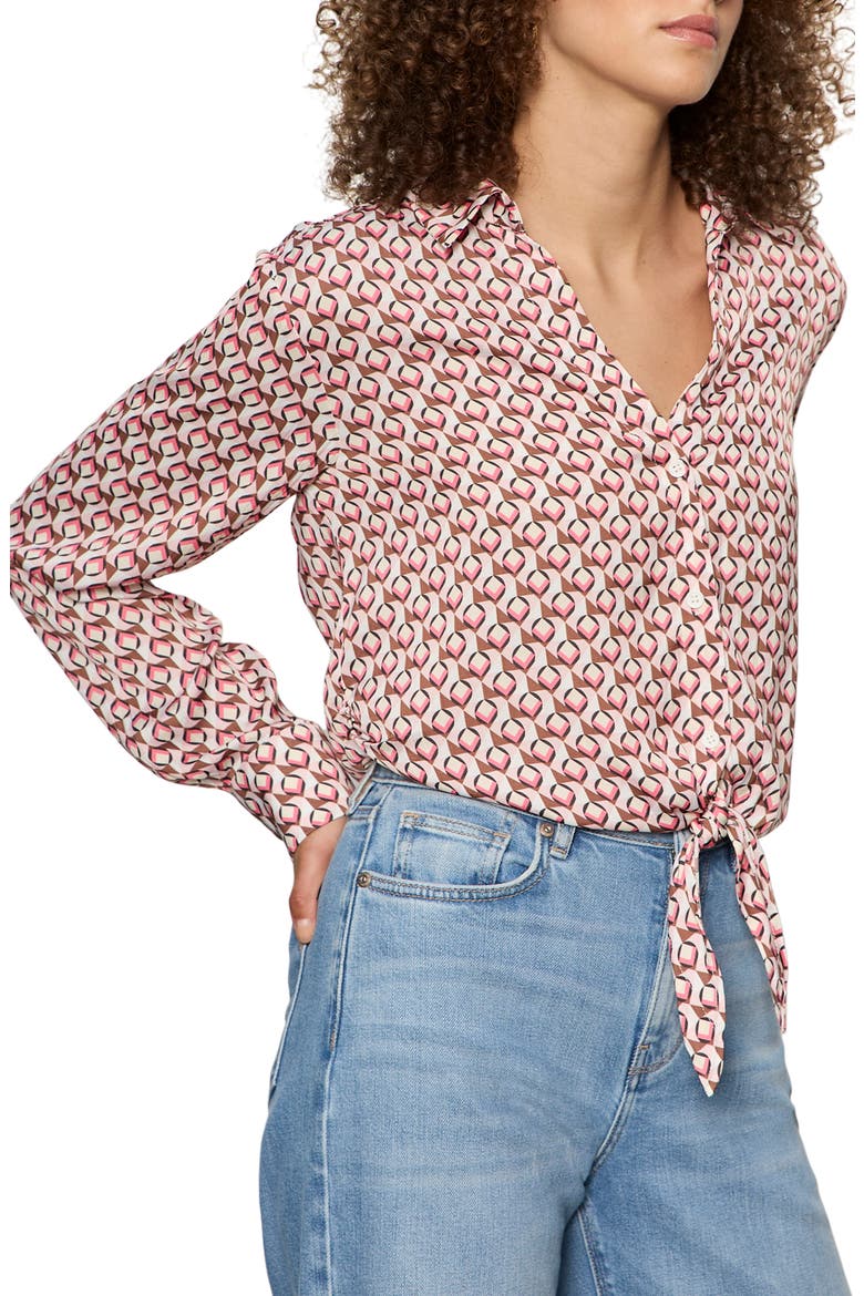 Lover Print Tie Hem Crop Sateen Shirt, Alternate, color, PETAL GRID