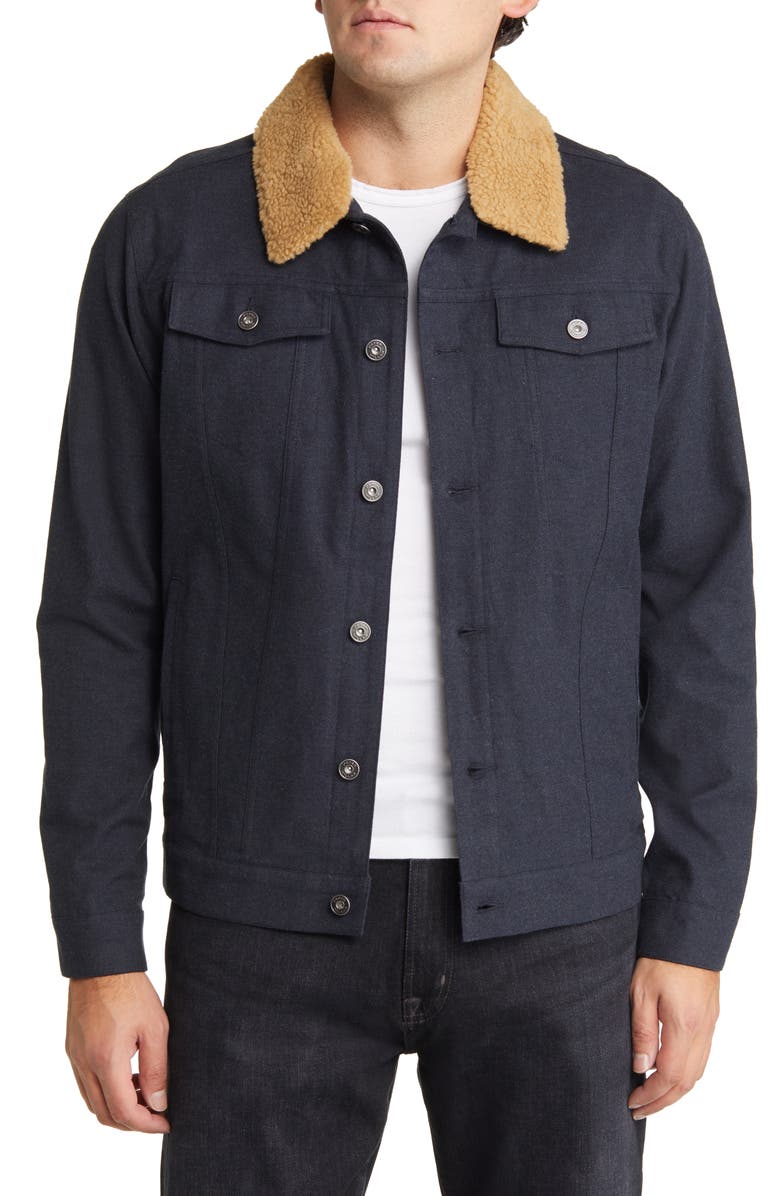 Peter Millar Flannel Trucker Jacket with Fleece Collar, Main, color, 