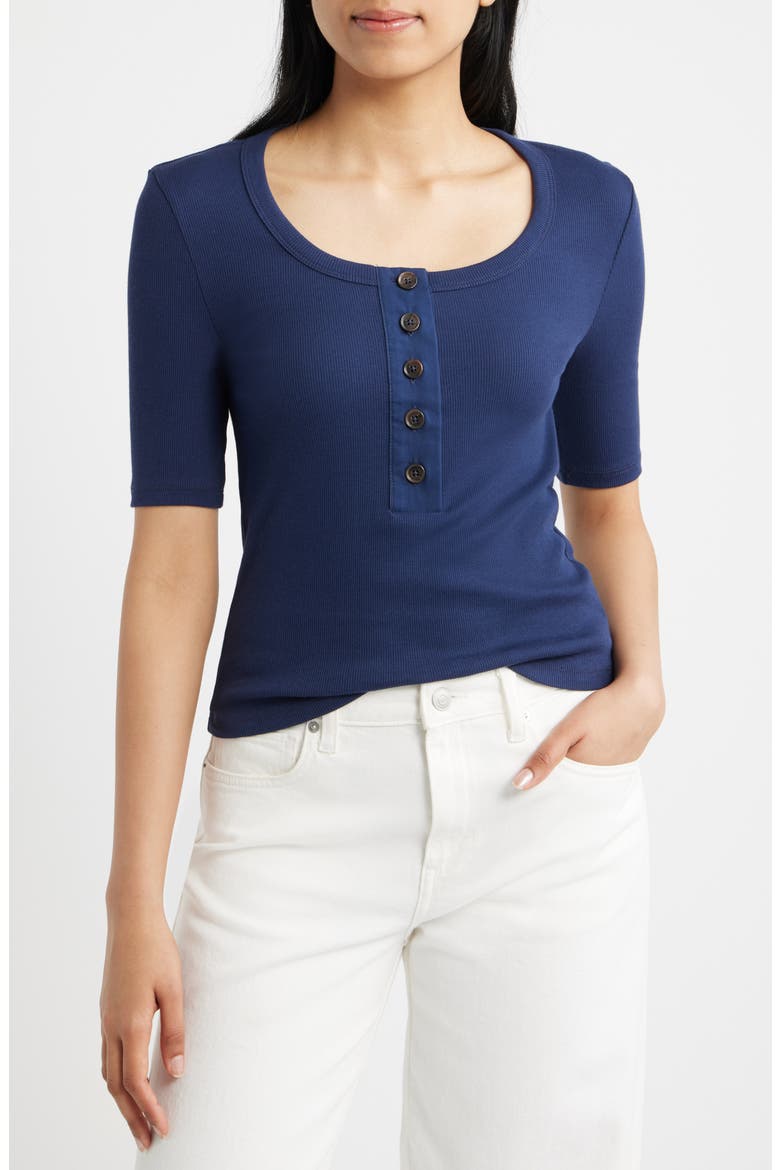 Scoop Neck Henley Tee, Main, color, BLACK IRIS