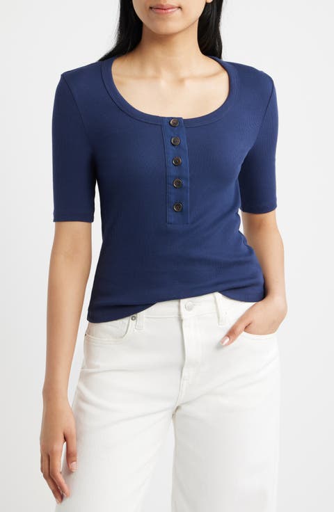 Scoop Neck Henley Tee