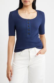 Mavi Jeans Scoop Neck Henley Tee