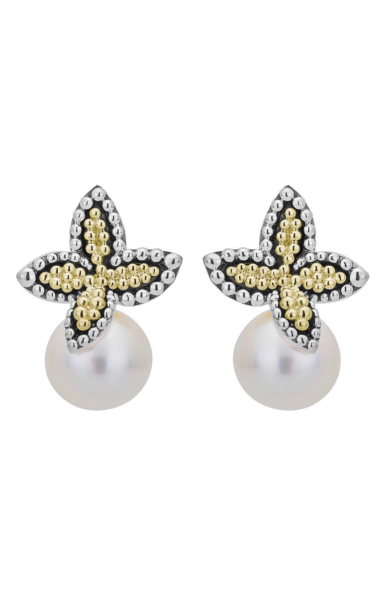 LAGOS Luna Pearl Floral Cap Drop Earrings, Main, color, 