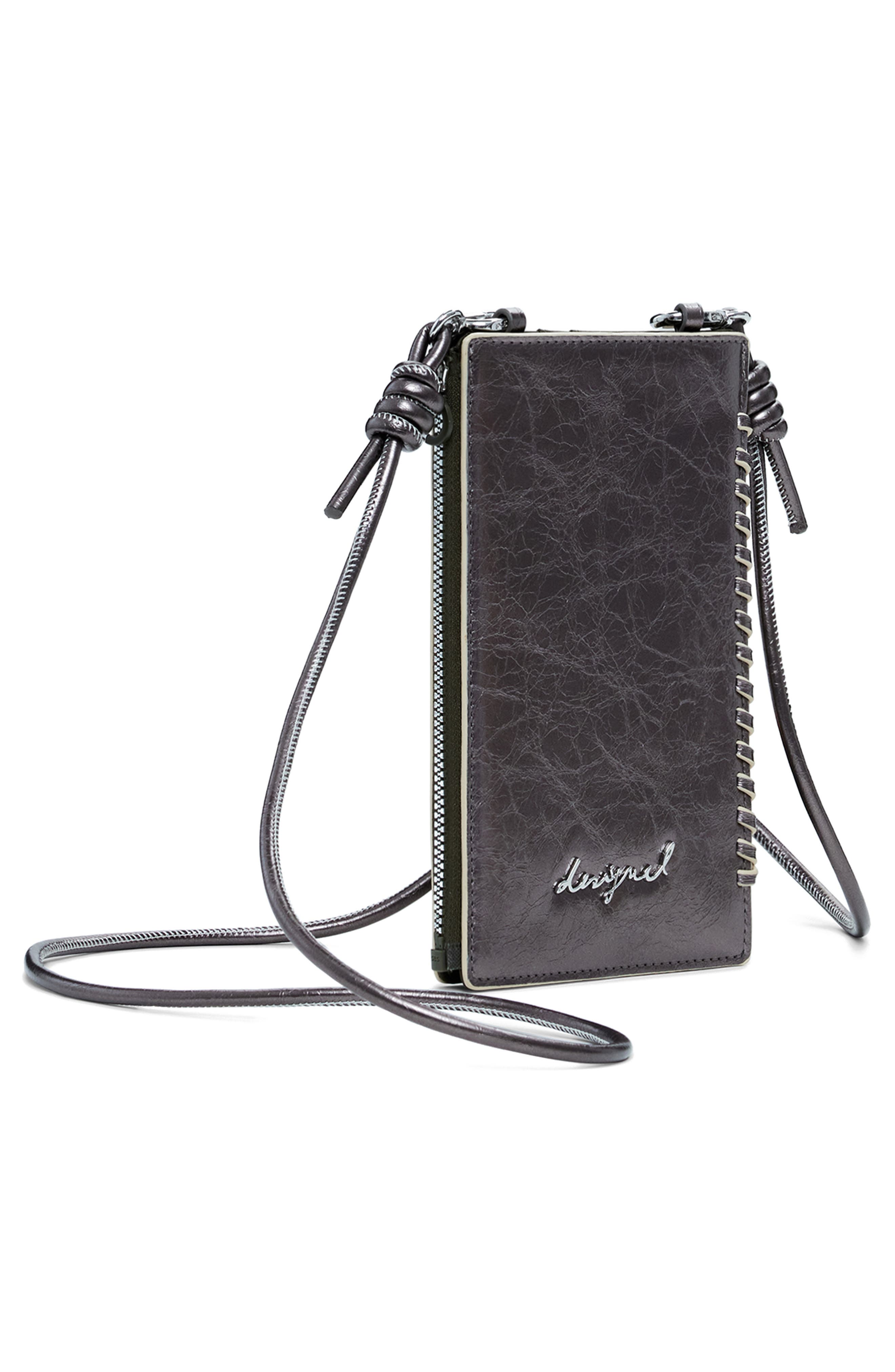 Desigual Metallic Faux Leather Crossbody Bag, Alternate, color, Silver