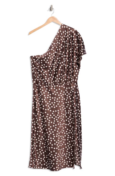 Polka Dot One-Shoulder Satin Midi Dress (Plus)