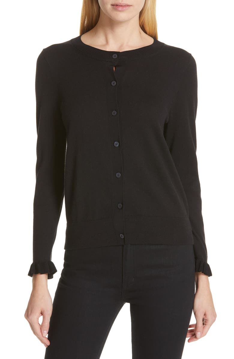 Kate Spade New York ruffle cardigan, Main, color, 