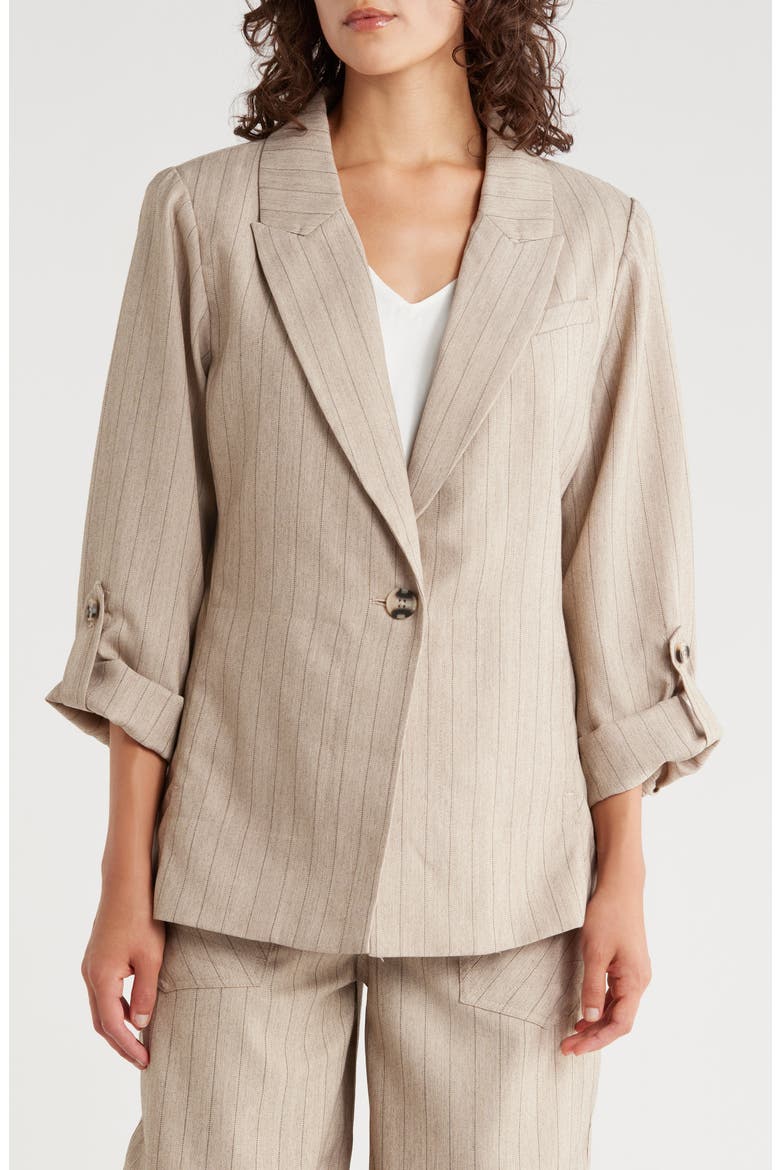 Pinstripe Oversize Peak Lapel Blazer, Main, color, HEATHER WALNUT/ BLACK