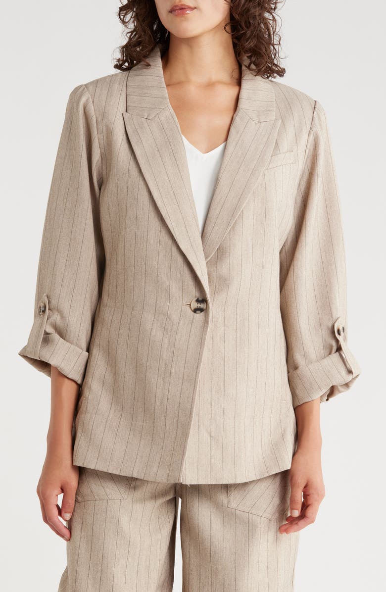 Democracy Pinstripe Oversize Peak Lapel Blazer, Main, color, Heather Walnut/ Black