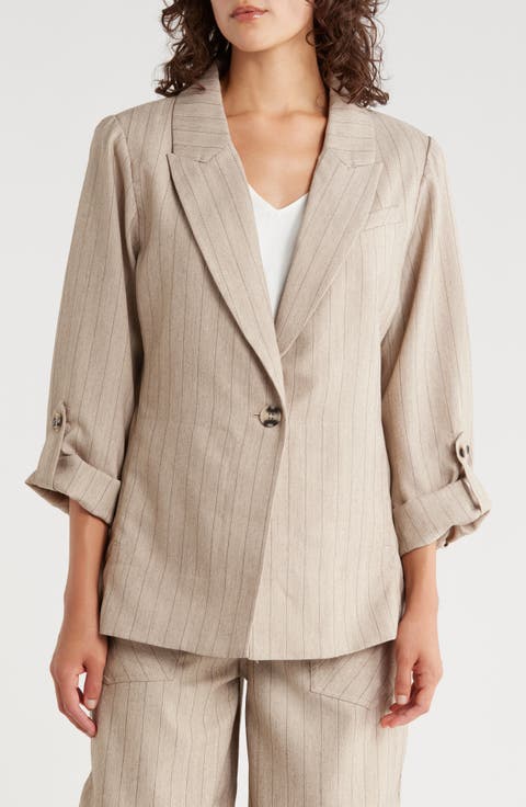 Pinstripe Oversize Peak Lapel Blazer