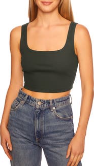 Susana Monaco Rib Scoop Neck Crop Tank