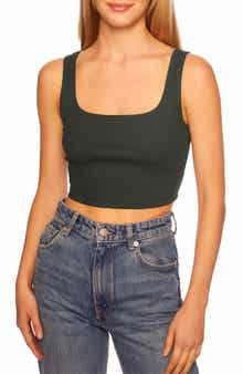 Susana Monaco Rib Scoop Neck Crop Tank