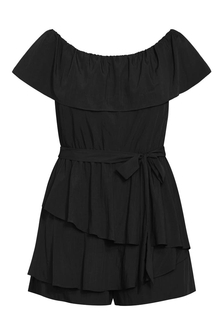 Kiki Off the Shoulder Playsuit Romper, Alternate, color, BLACK