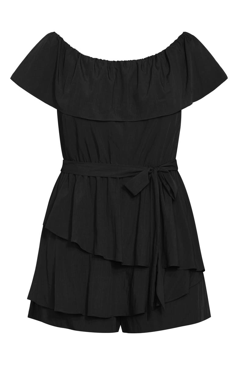 City Chic Kiki Off the Shoulder Playsuit Romper, Alternate, color, Black