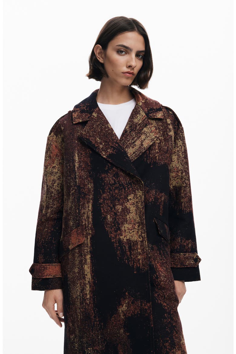 Marble Print Overcoat, Alternate, color, BROWN