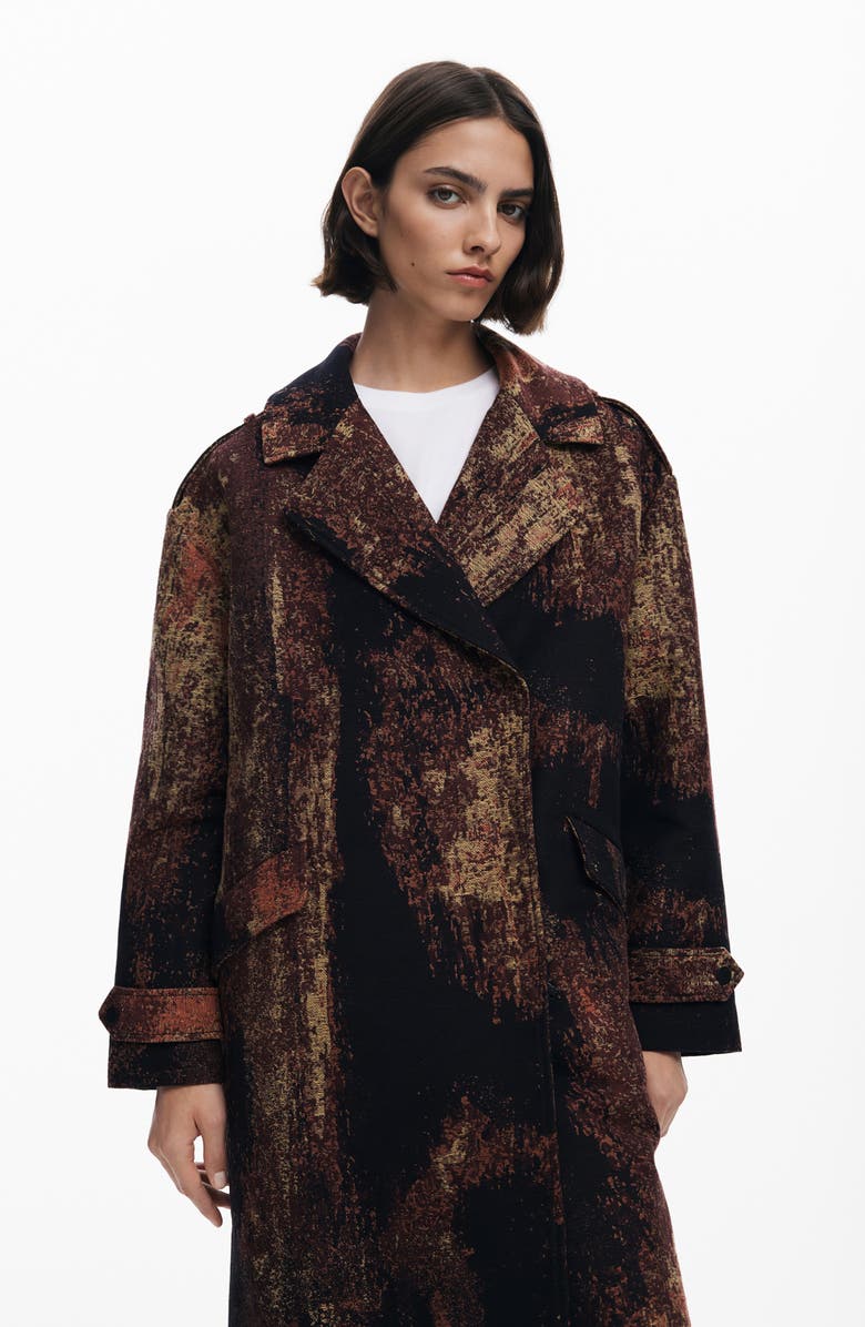 Desigual Marble Print Overcoat, Alternate, color, Brown