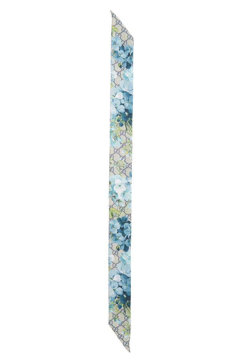 GG Blooms Skinny Scarf, Alternate, color, 4069 MID.NIGHT BL/ SKY BLU