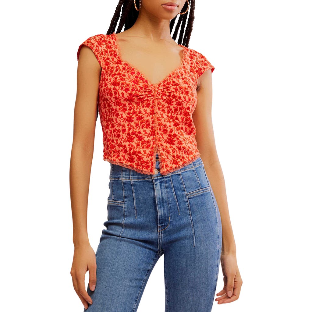 Free People Faye Printed Top In Washed Red Combo