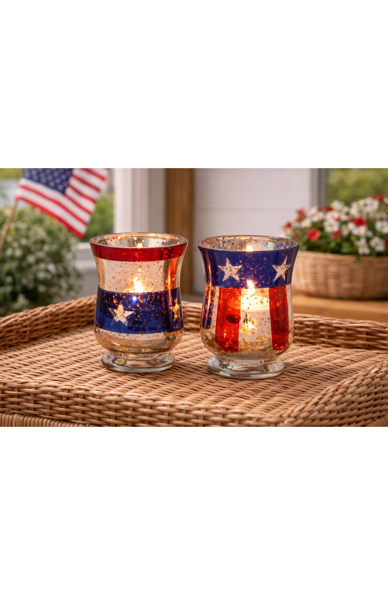 C&F Home Stars & Stripes Set of 2 Glass Votive Candle Holders 4.7", Alternate, color, Red