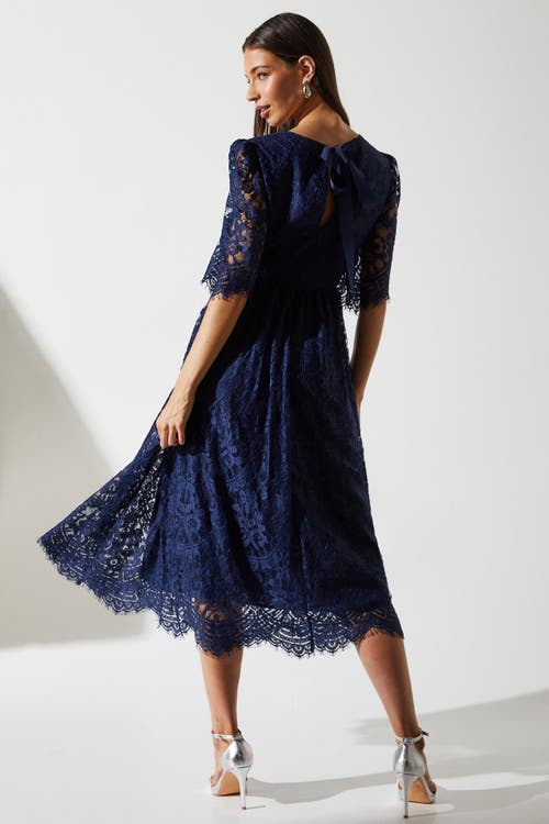 Coast Lace Short Sleeve Midi Dress In Blue