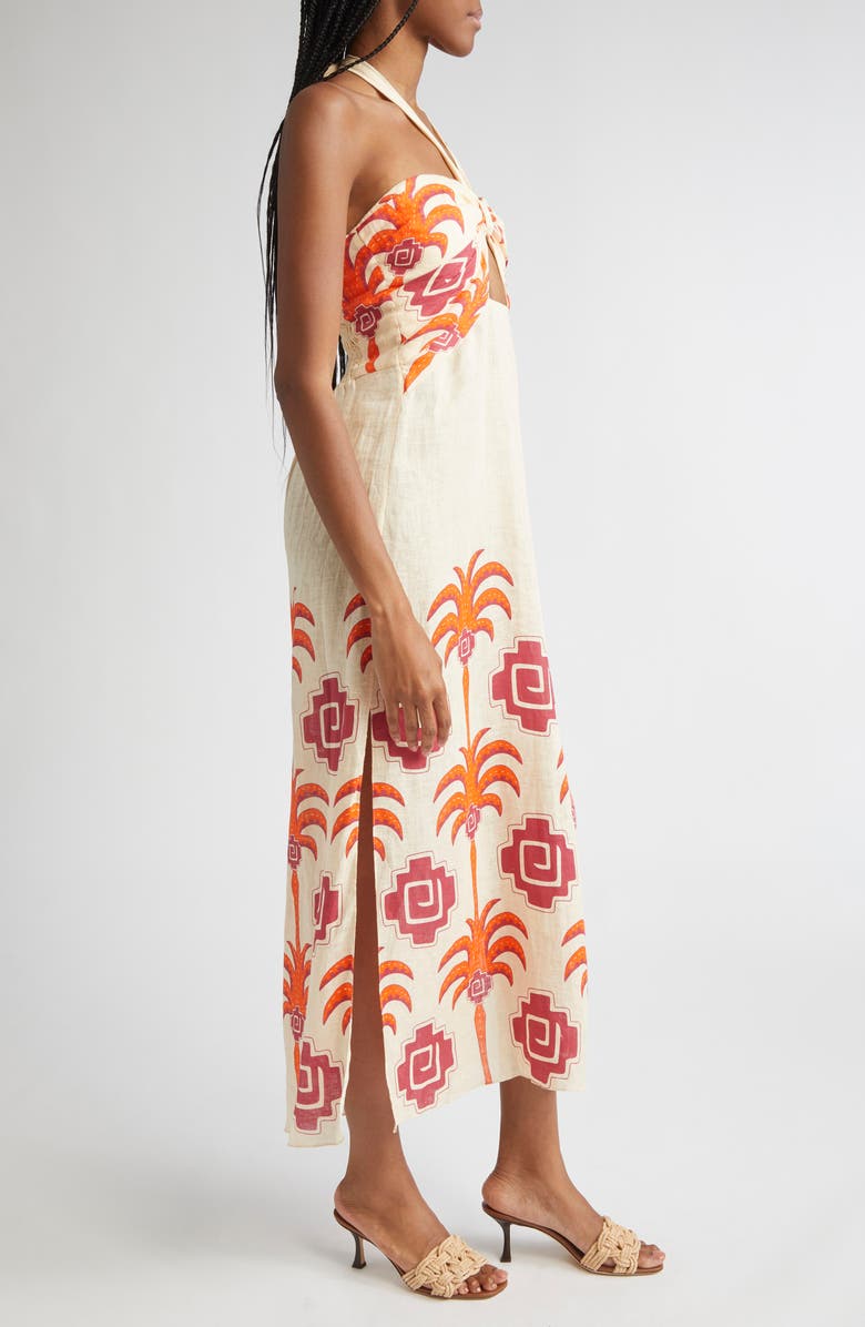 Johanna Ortiz Water Adventure Linen Midi Dress, Alternate, color, Ecru / Red/ Wine