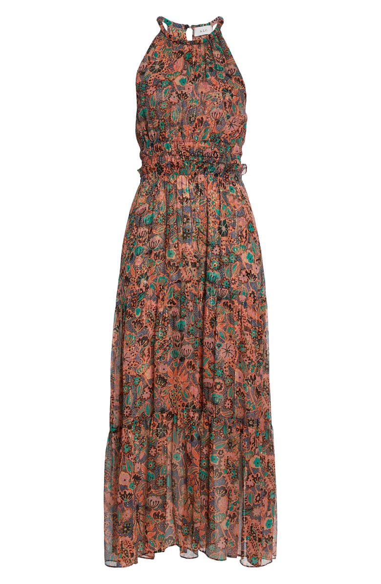 A.L.C. Elara Floral Halter Neck Silk Dress, Alternate, color, 