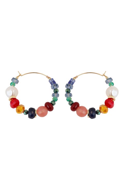 Multi Stone Hoop Earrings