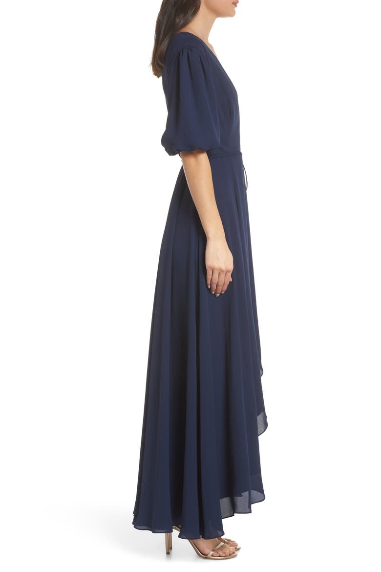 V-Neck Georgette Wrap Gown, Alternate, color, NAVY
