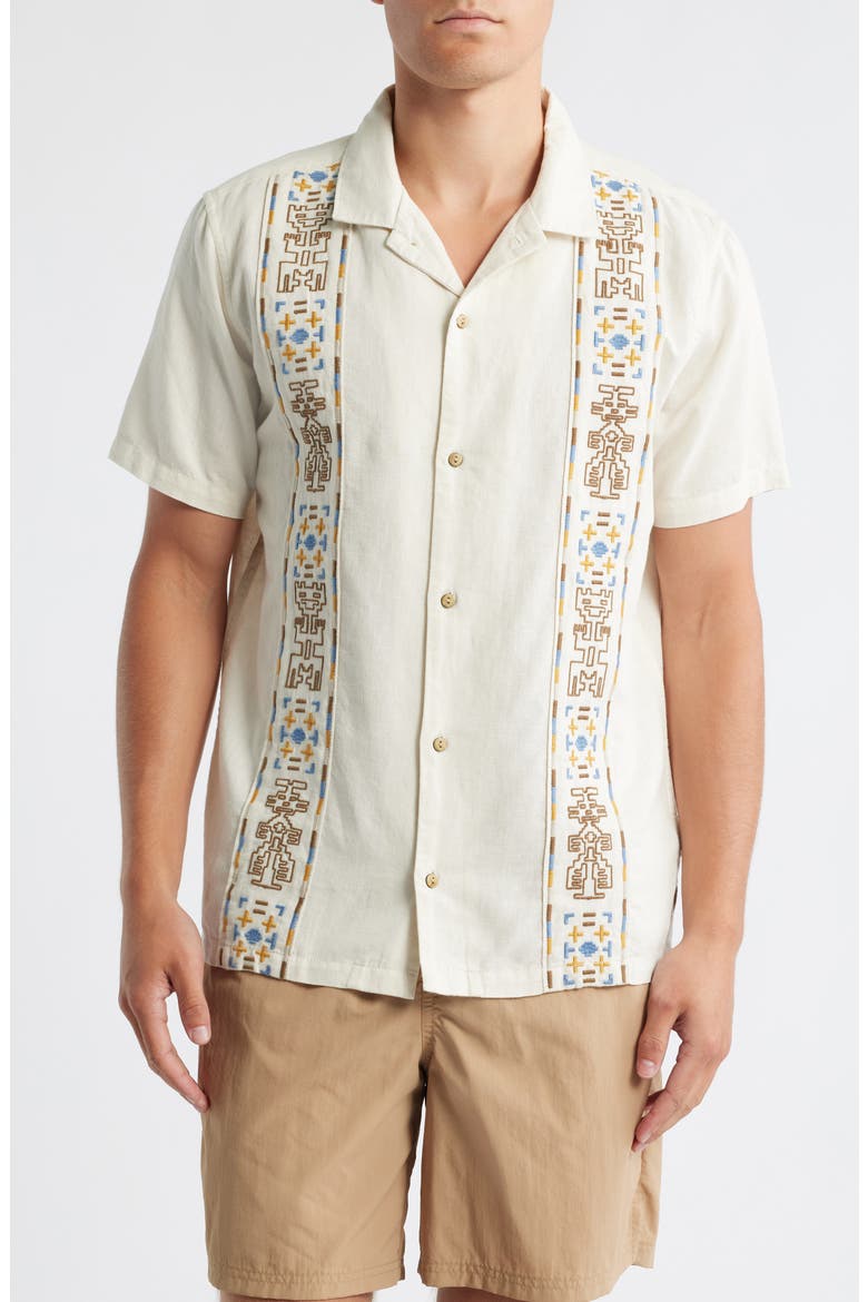 Gonzo Embroidered Organic Cotton & Linen Camp Shirt, Main, color, IOY