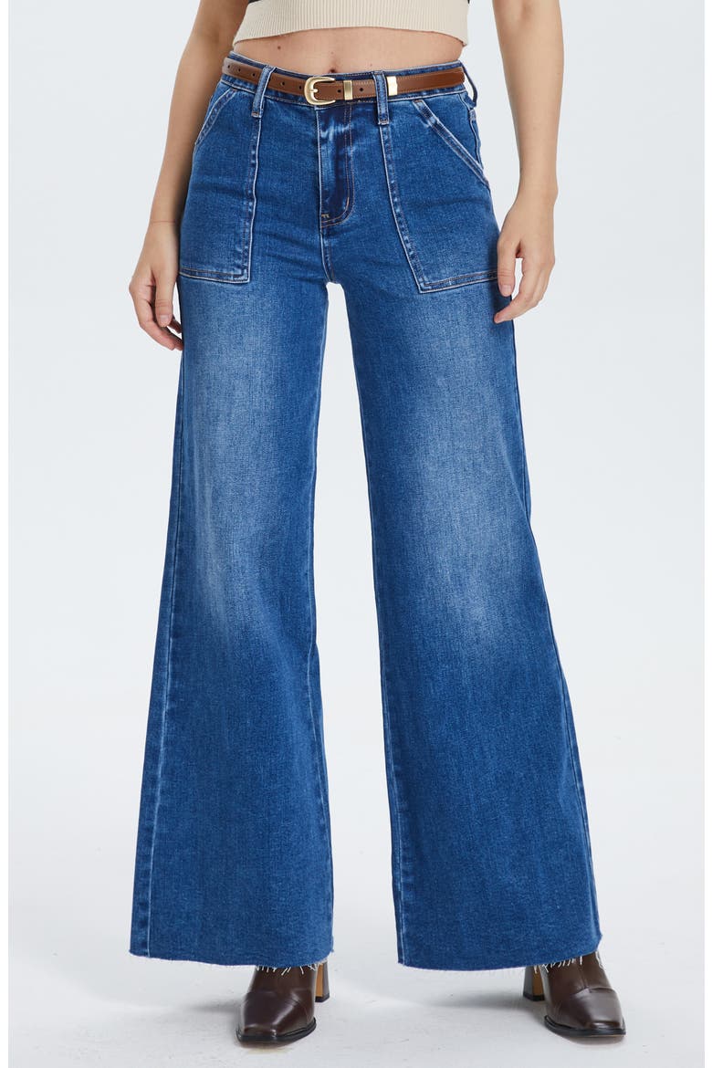 Raw Hem High Waist Utility Wide Leg Jeans, Main, color, DARK INDIGODNU