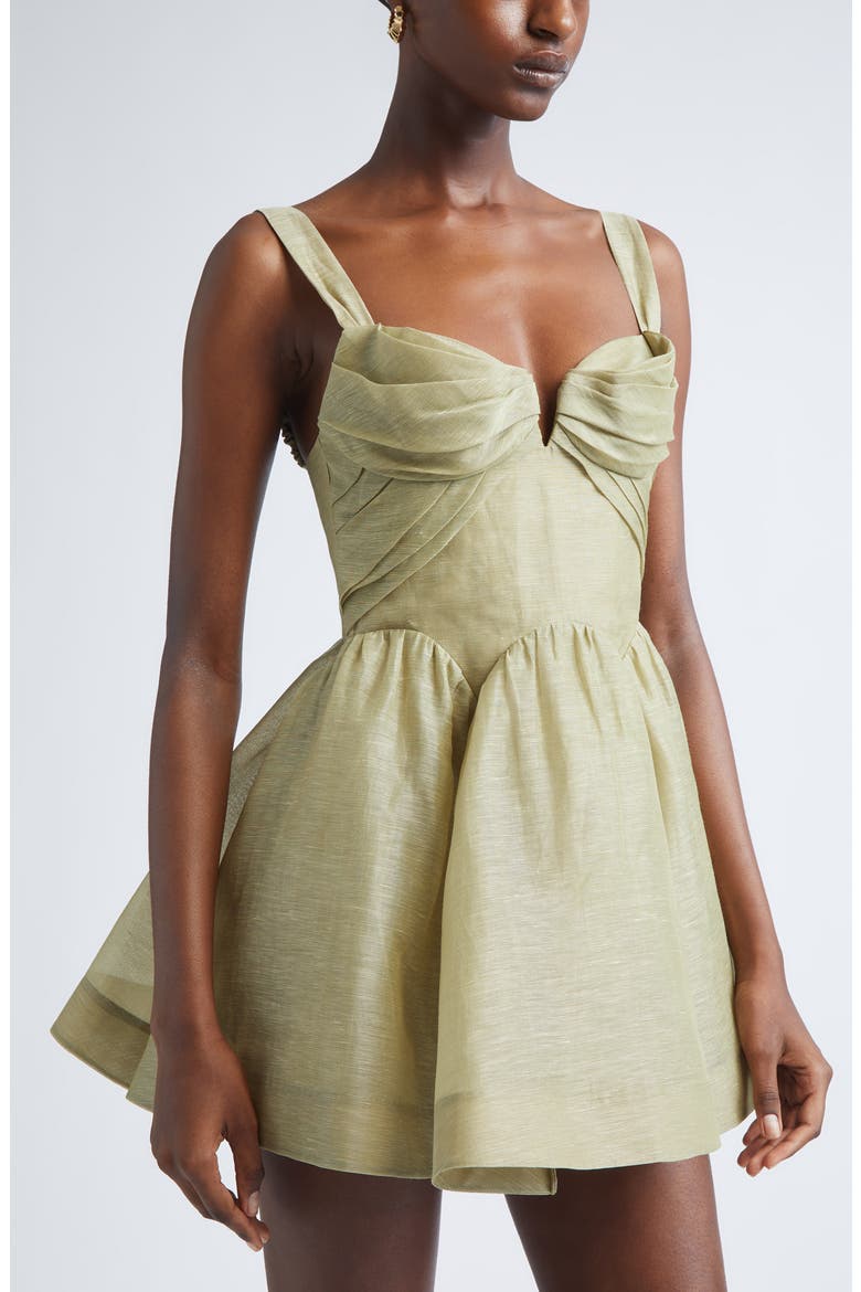 Rebellion Draped Linen & Silk Fit & Flare Minidress, Alternate, color, PALM