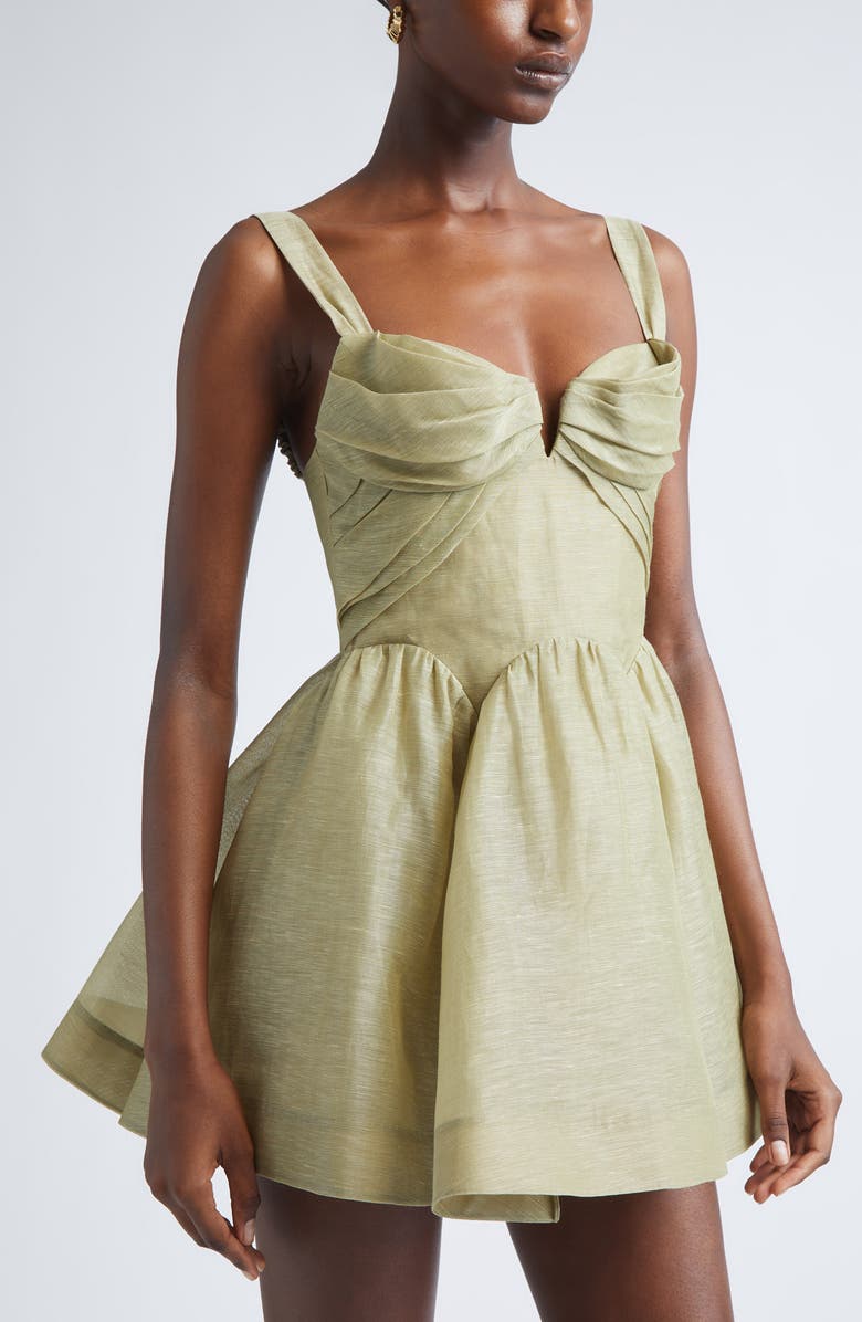 Zimmermann Rebellion Draped Linen & Silk Fit & Flare Minidress, Alternate, color, Palm