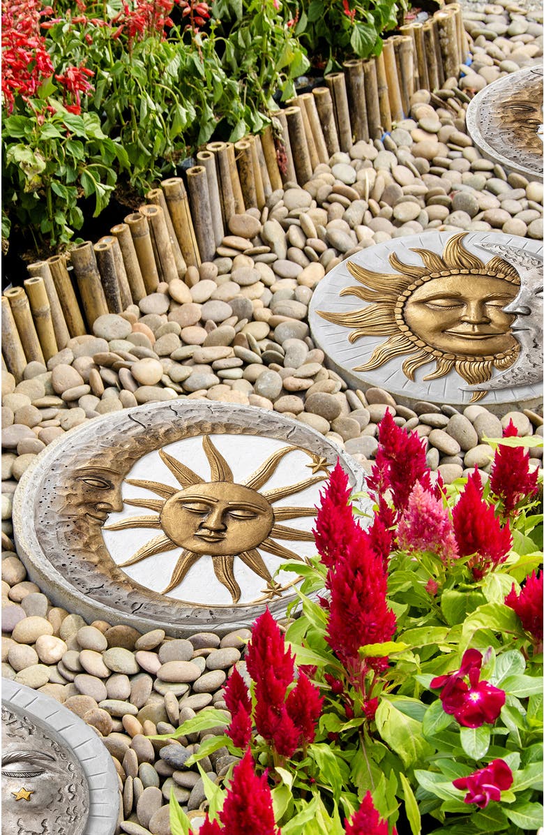 Glitzhome Set of 2 Cement Sun and Moon Textured Stepping Stones, Alternate, color, Gold