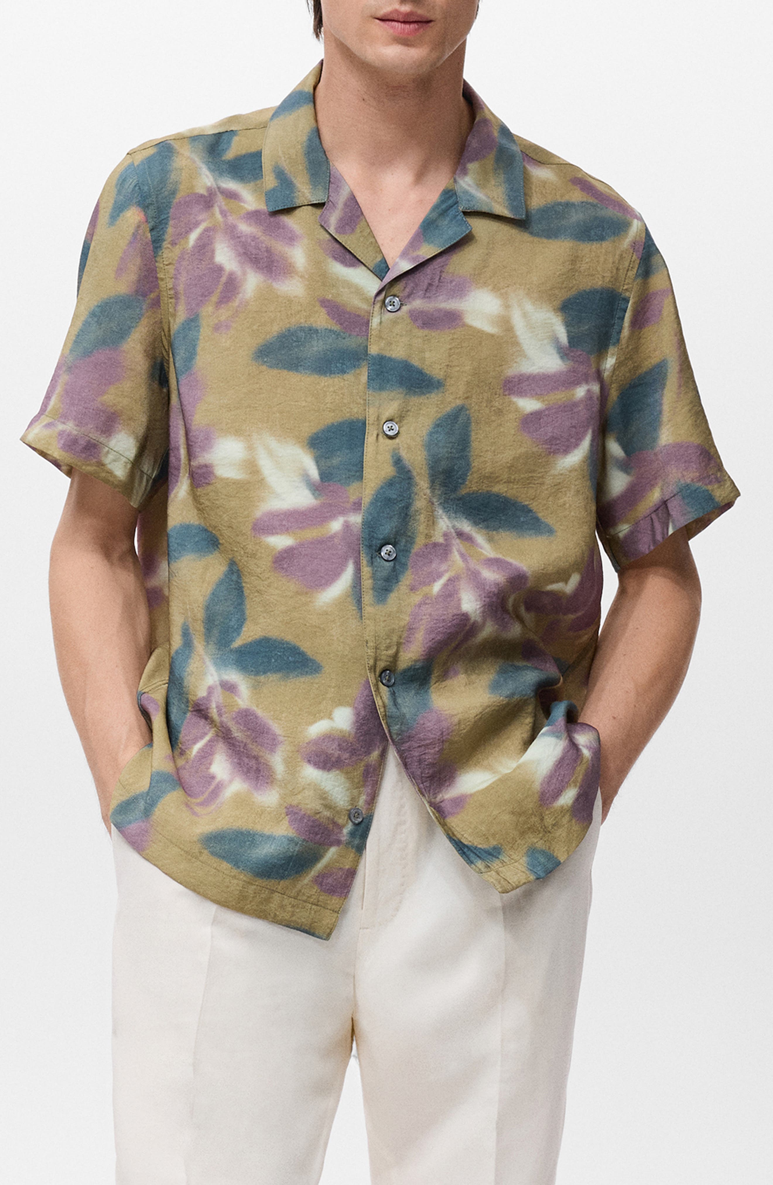Abstract Floral Print Camp Shirt