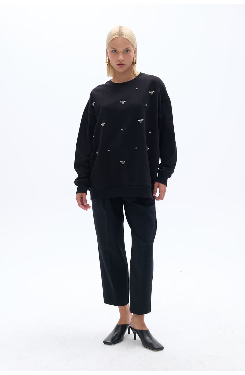 Nocturne Oversized Sweatshirt with Metallic Accessory Details, Alternate, color,