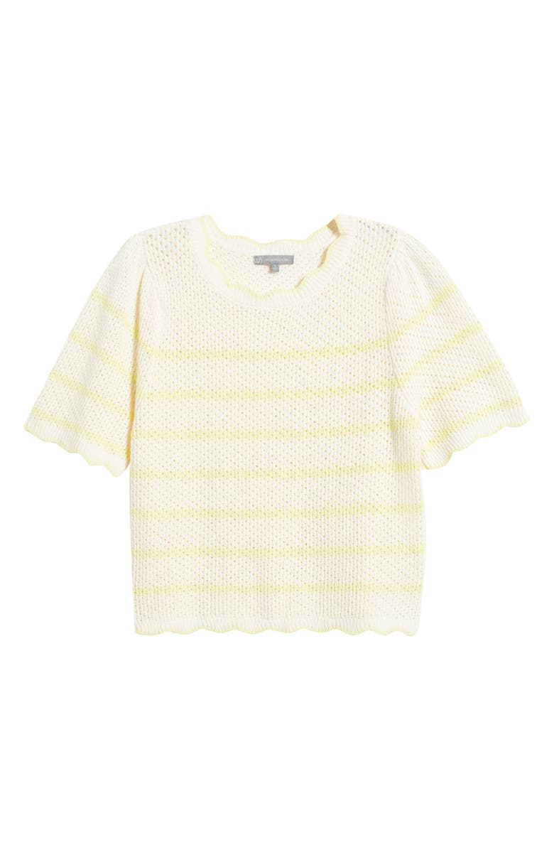 Wit & Wisdom Stripe Scallop Edge Short Sleeve Sweater, Alternate, color, Ivory/ Sunny Lime