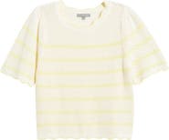 Wit & Wisdom Stripe Scallop Edge Short Sleeve Sweater