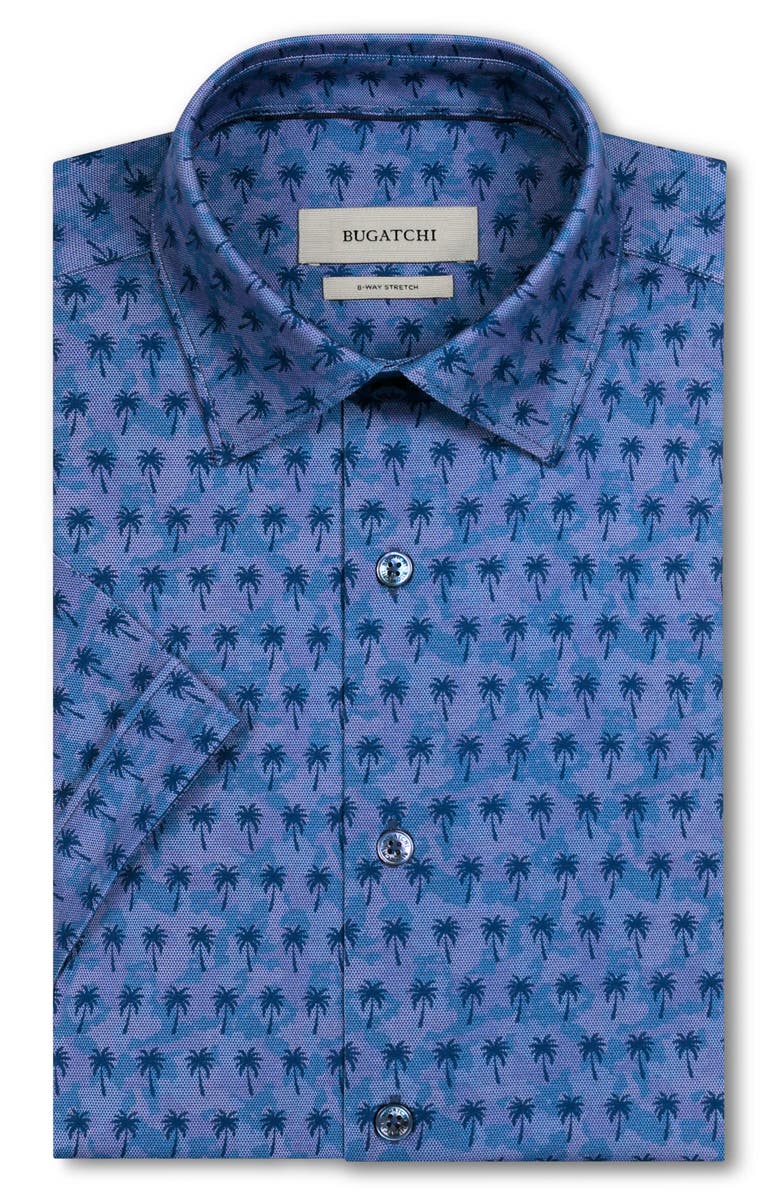 Bugatchi Miles OoohCotton<sup>®</sup> Textured Palm Print Short Sleeve Button-Up Shirt, Alternate, color, Navy