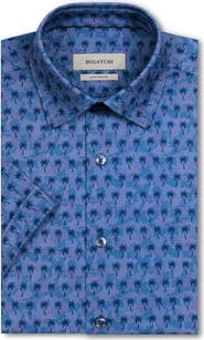 Bugatchi Miles OoohCotton® Textured Palm Print Short Sleeve Button-Up Shirt